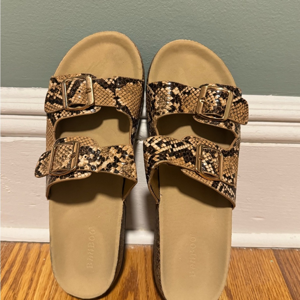 BAMBOO Snakeskin Pattern Buckle Sandals